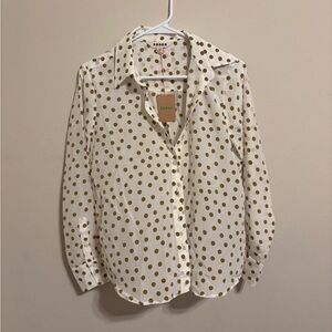 Boden White and Gold Polka Dot Blouse
